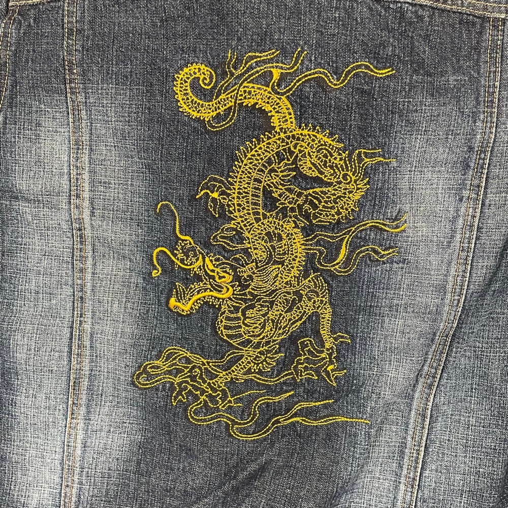 Paco Jeans Dragon Embroidered Demim Jacket Women L Dark Wash Y2K - Picture 7 of 11
